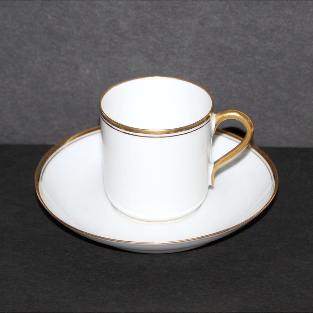 Haviland Limoges France demitasse Cup Saucer set white gold porcelain china